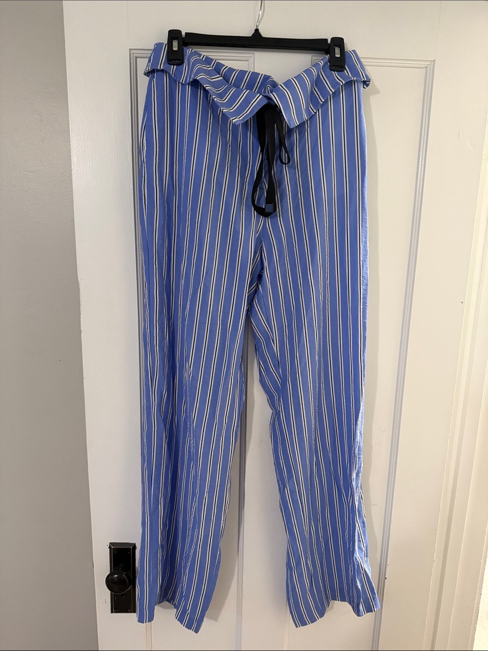 Blue Striped Drawstring Linen Pants